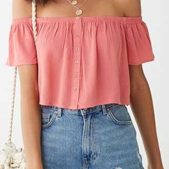 FOREVER 21 Gauze Off Shoulder Crop Top - Picture 1 of 5